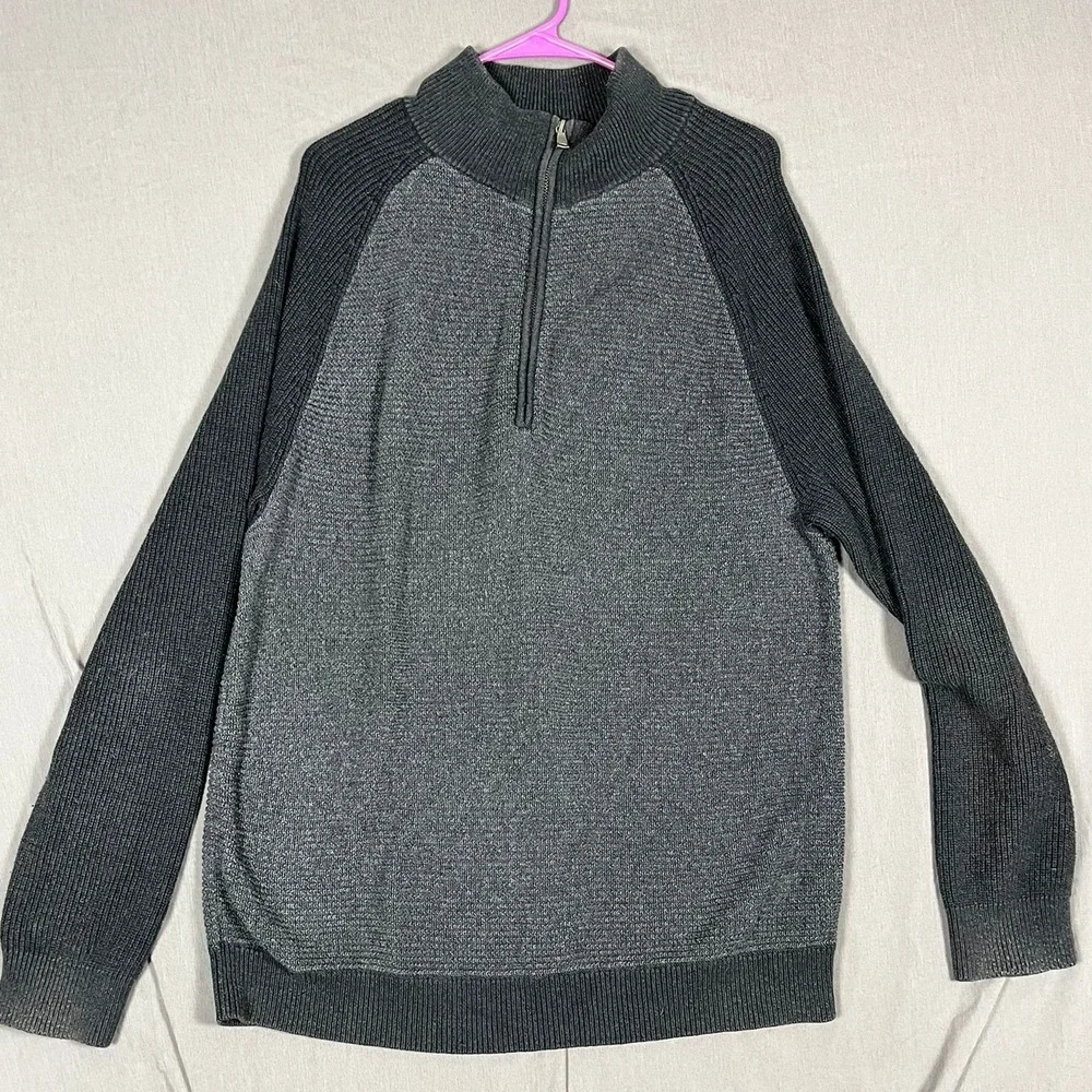 Banana Republic Sweater Mens XL Quarter-Zip Gray Textured Raglan EUC